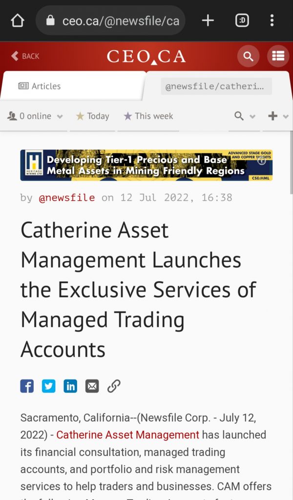 Catherine Asset Management Launches the Exclusive Services of Managed Trading Accounts